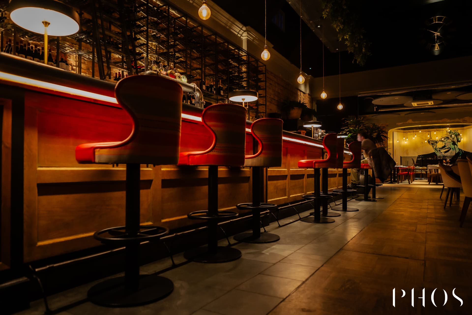 Phos Hermitage Rd — bar stools and back-lit counter detail