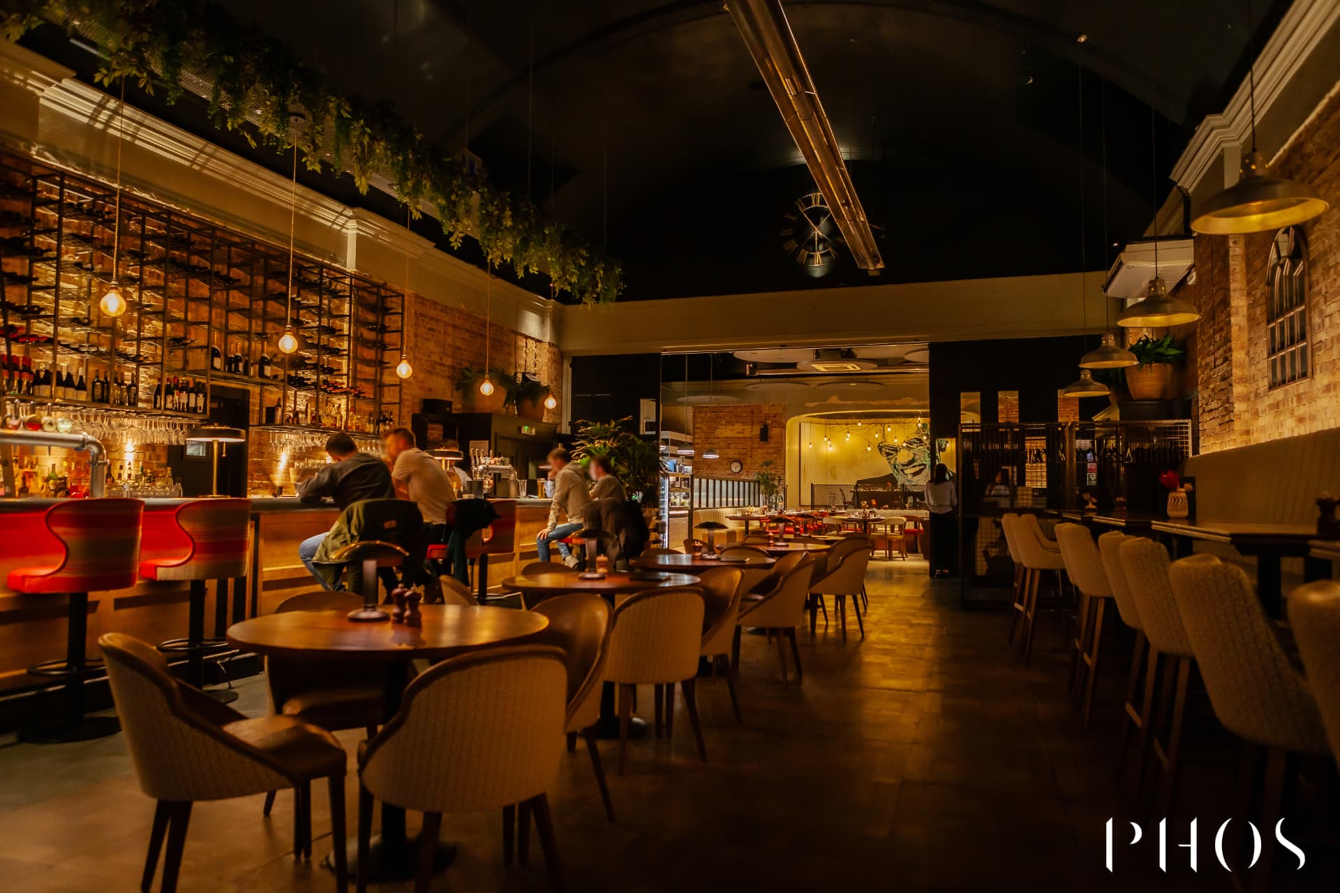 Phos Hermitage Rd — main bar and wine wall lighting