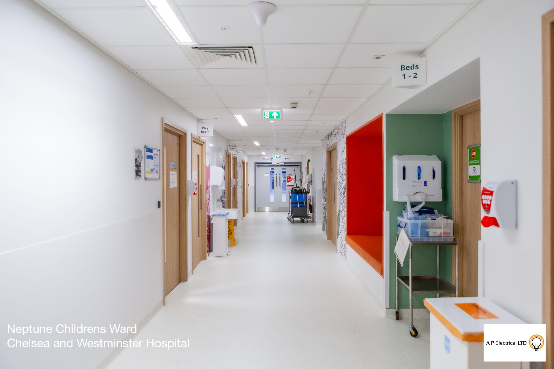 AP Electrical — Neptune Ward corridor with emergency lighting