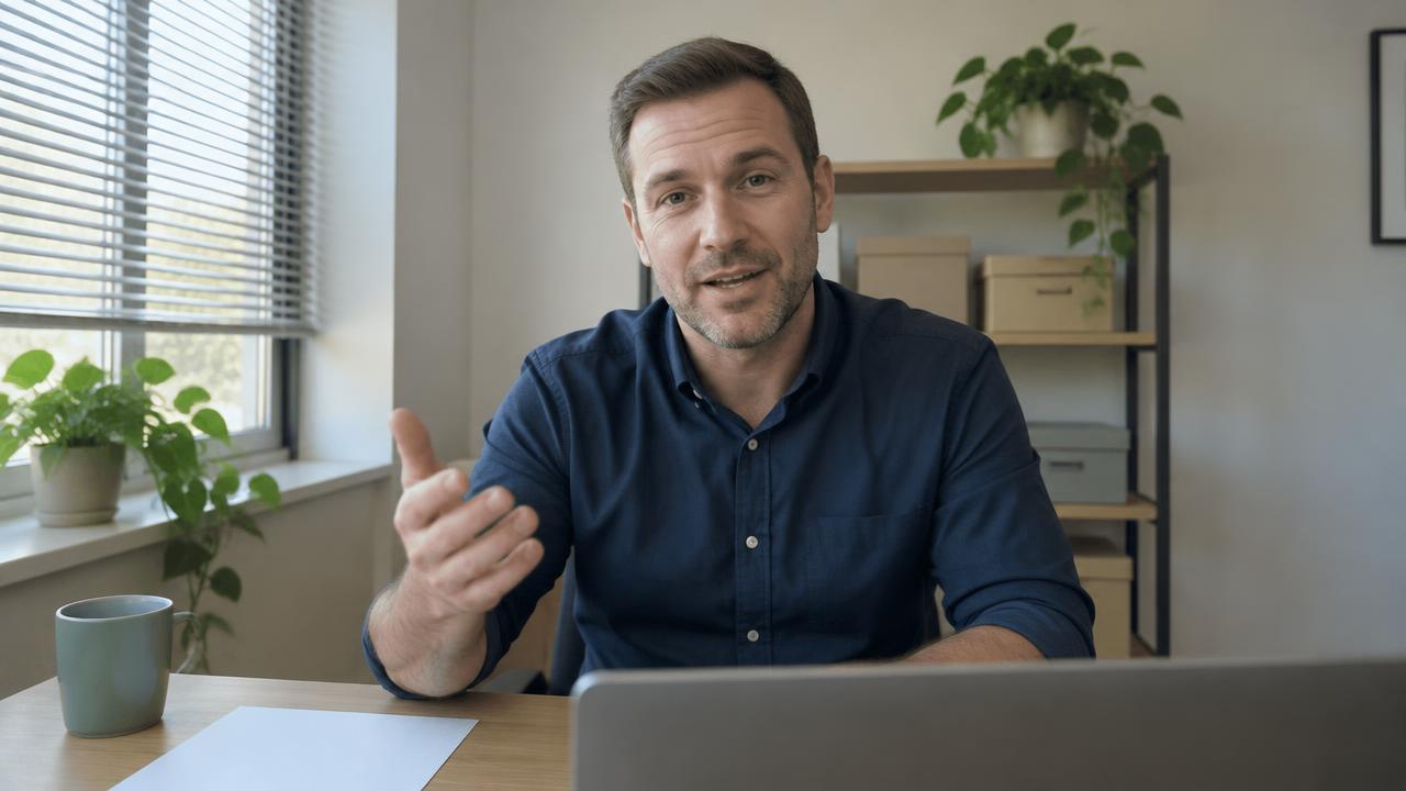 Remote testimonial video framed in widescreen for websites and YouTube